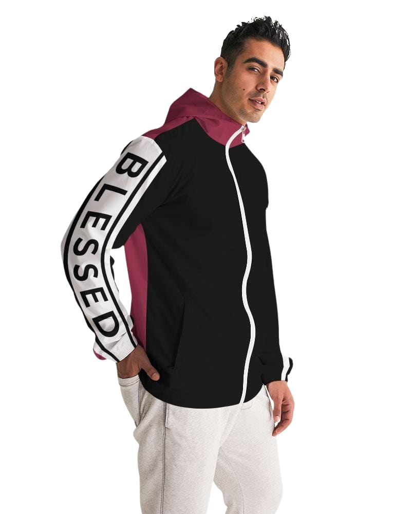 Mens Lightweight Windbreaker Jacket with Hood and Zipper Closure Blessed Sleeve