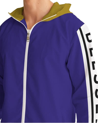 Mens Hooded Windbreaker - Blessed Sleeve Stripe Purple Water Resistant Jacket