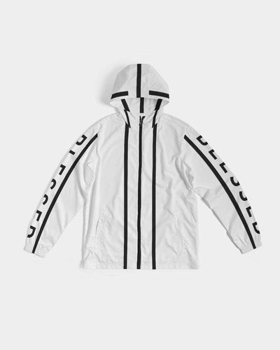 Mens Hooded Windbreaker - Blessed Sleeve Stripe White Water Resistant Jacket