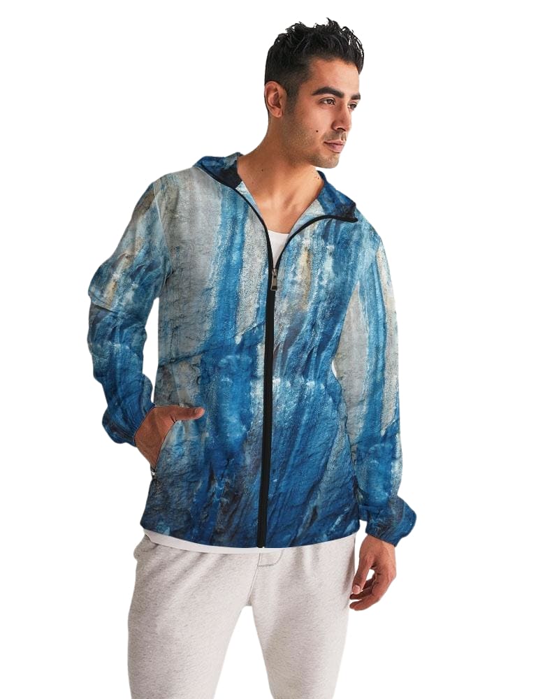 Mens Hooded Windbreaker - Blue Casual/sports Water Resistant Jacket - Jl5m0x -