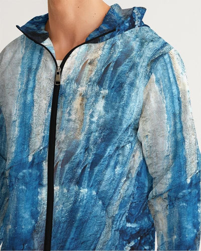 Mens Hooded Windbreaker - Blue Casual/sports Water Resistant Jacket - Jl5m0x -