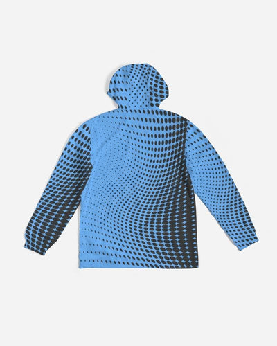Mens Hooded Windbreaker - Blue Polka Dot Water Resistant Jacket - Jl1g0x - Mens