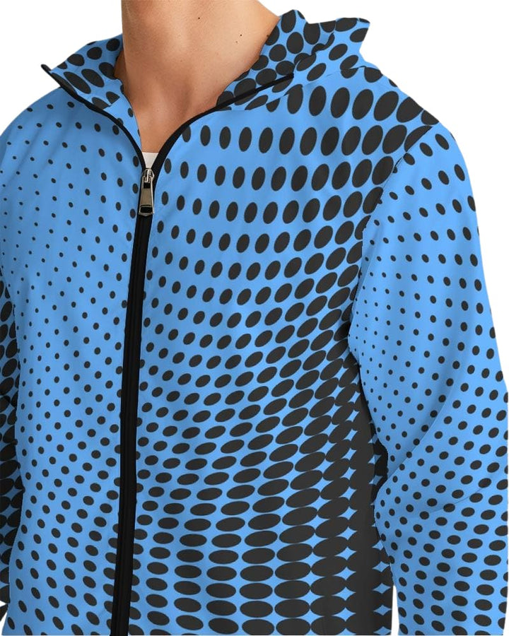 Mens Hooded Windbreaker - Blue Polka Dot Water Resistant Jacket - Jl1g0x - Mens