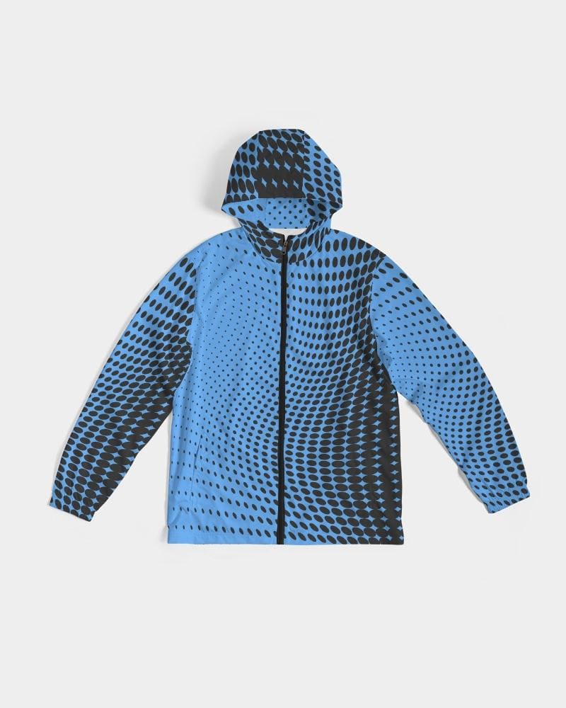 Mens Hooded Windbreaker - Blue Polka Dot Water Resistant Jacket - Jl1g0x - Mens