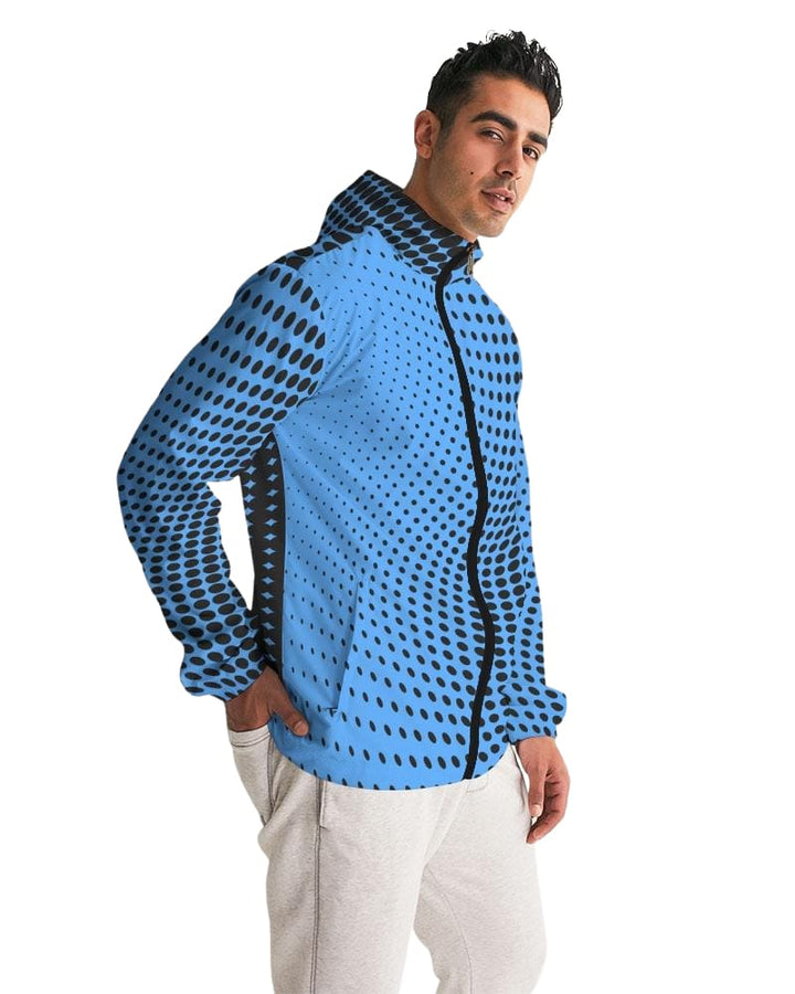 Mens Hooded Windbreaker - Blue Polka Dot Water Resistant Jacket - Jl1g0x - Mens