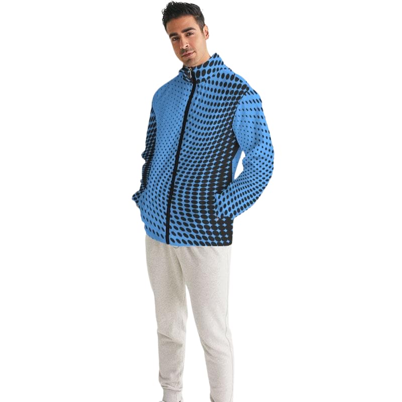 Mens Hooded Windbreaker - Blue Polka Dot Water Resistant Jacket - Jl1g0x - Mens