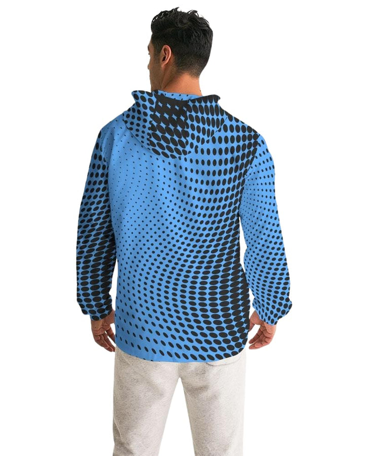 Mens Hooded Windbreaker - Blue Polka Dot Water Resistant Jacket - Jl1g0x - Mens