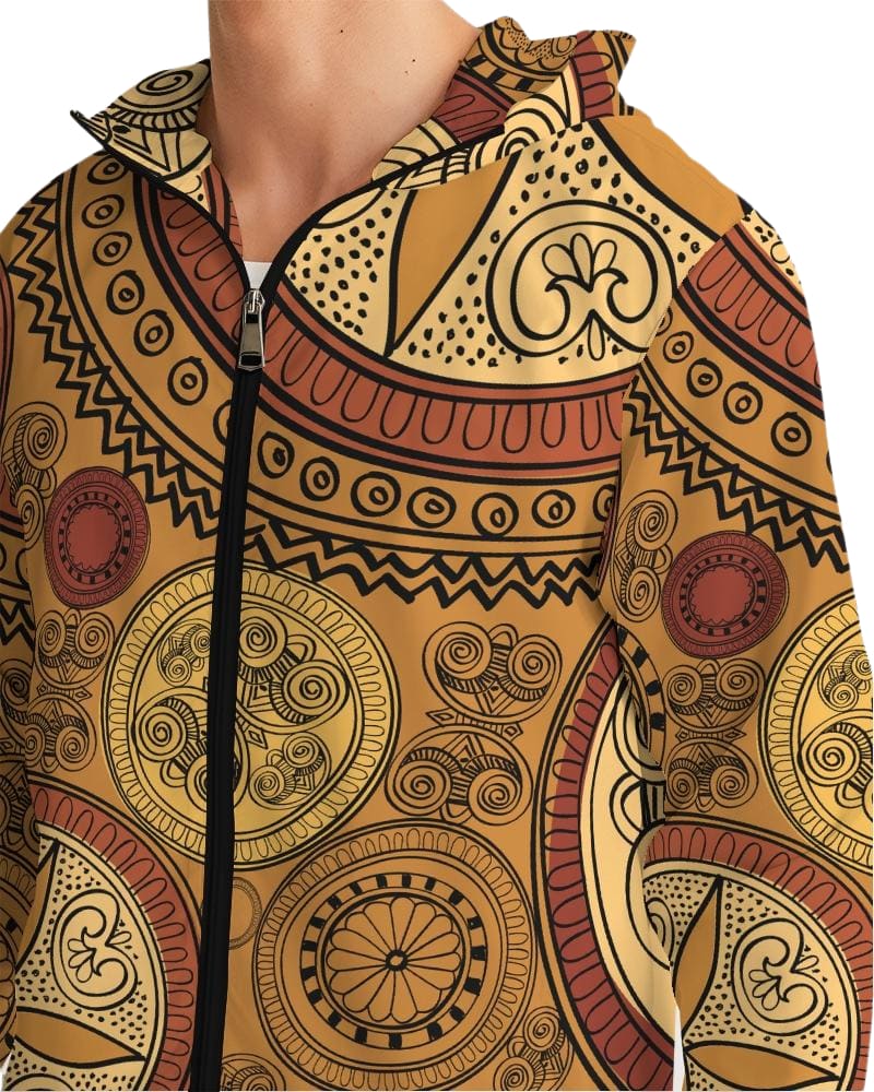 Mens Hooded Windbreaker - Brown Paisley Casual/sports Water Resistant Jacket