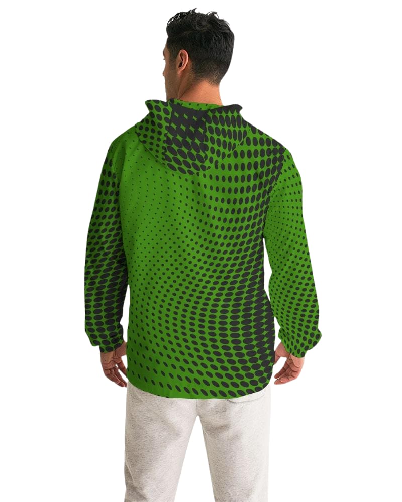 Mens Hooded Windbreaker - Green Polka Dot Water Resistant Jacket - Mens