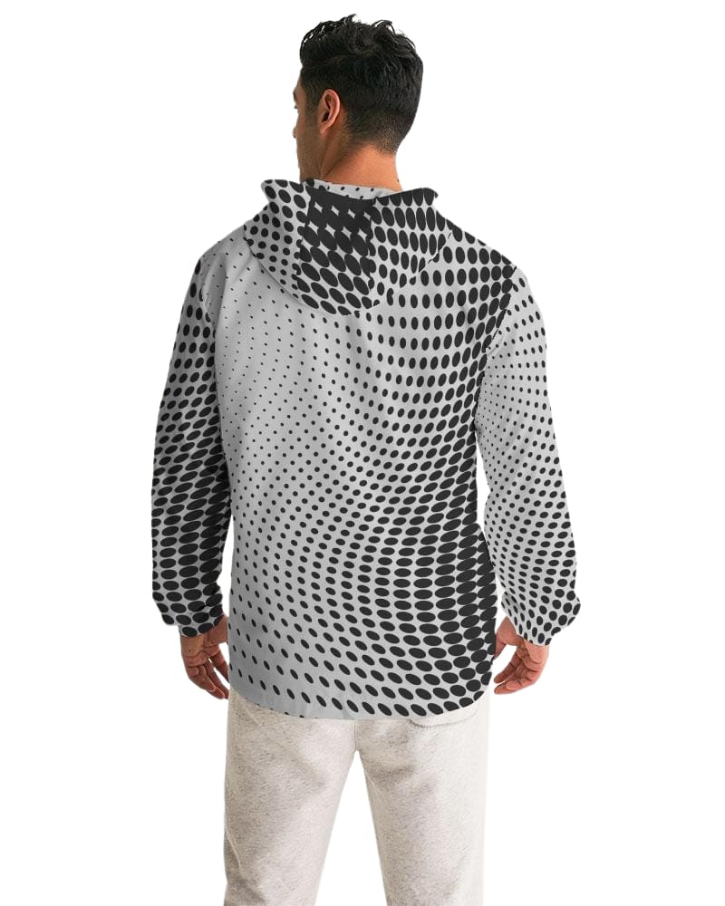 Mens Lightweight Windbreaker Jacket With Hood And Zipper Closure Grey Dotted