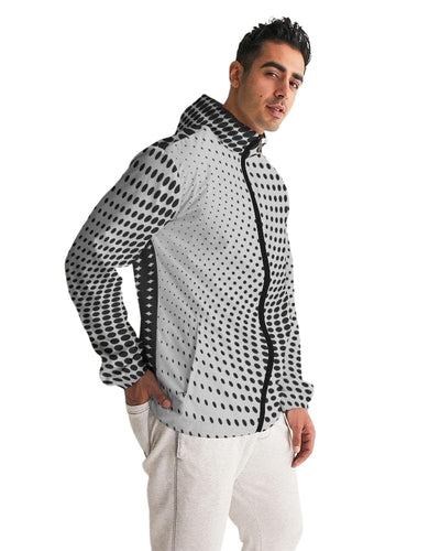 Mens Hooded Windbreaker - Grey Polka Dot Water Resistant Jacket - Jl260x - Mens