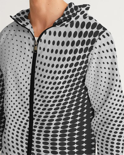 Mens Hooded Windbreaker - Grey Polka Dot Water Resistant Jacket - Jl260x - Mens