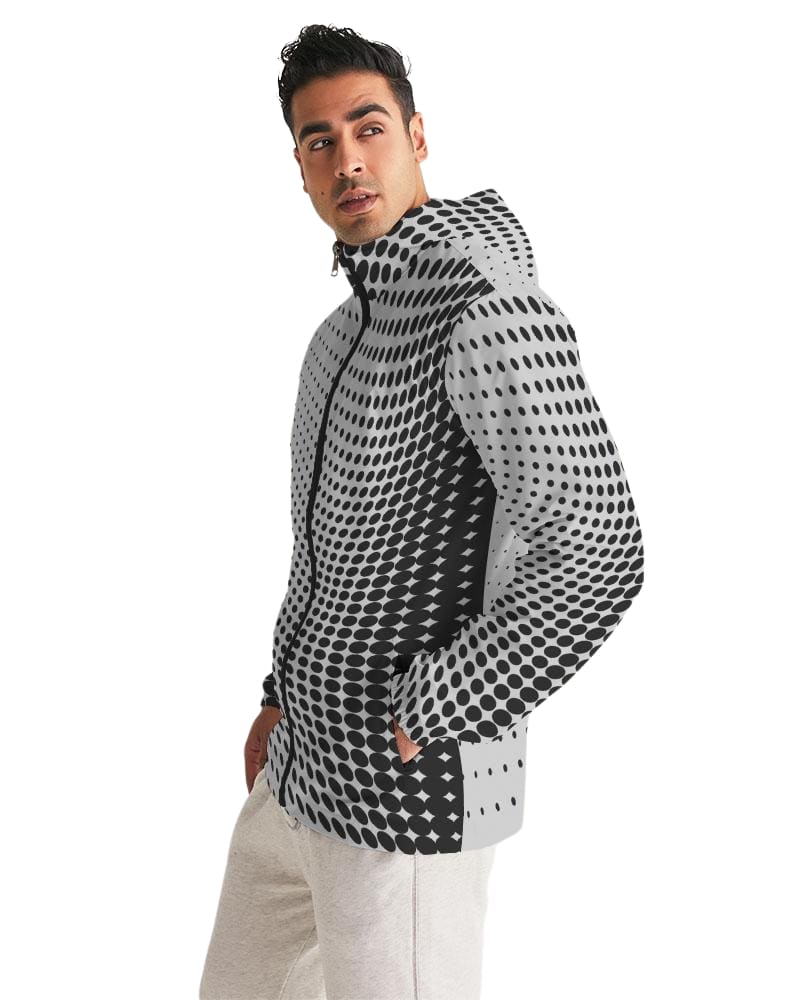 Mens Lightweight Windbreaker Jacket With Hood And Zipper Closure Grey Dotted
