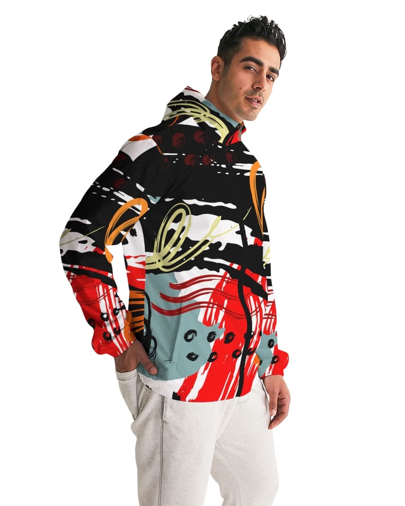 Mens Hooded Windbreaker - Multicolor Water Resistant Jacket - Ll4s0x - Mens