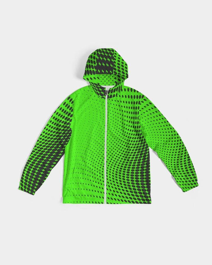 Mens Hooded Windbreaker Neon Green Polka Dot Water Resistant Jacket - Jjwd0x