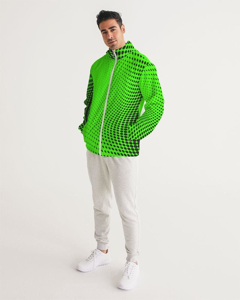 Mens Hooded Windbreaker Neon Green Polka Dot Water Resistant Jacket - Jjwd0x