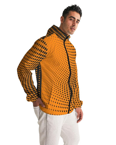 Mens Hooded Windbreaker - Orange Polka Dot Water Resistant Jacket - Jl3o0x