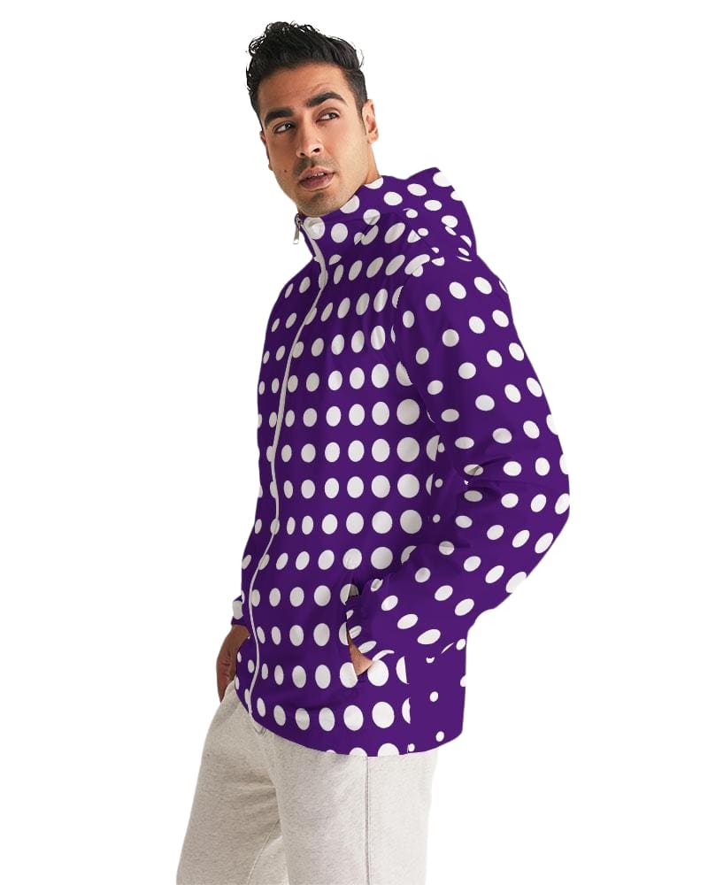 Mens Hooded Windbreaker - Purple Polka Dot Water Resistant Jacket - Jl2i0x -
