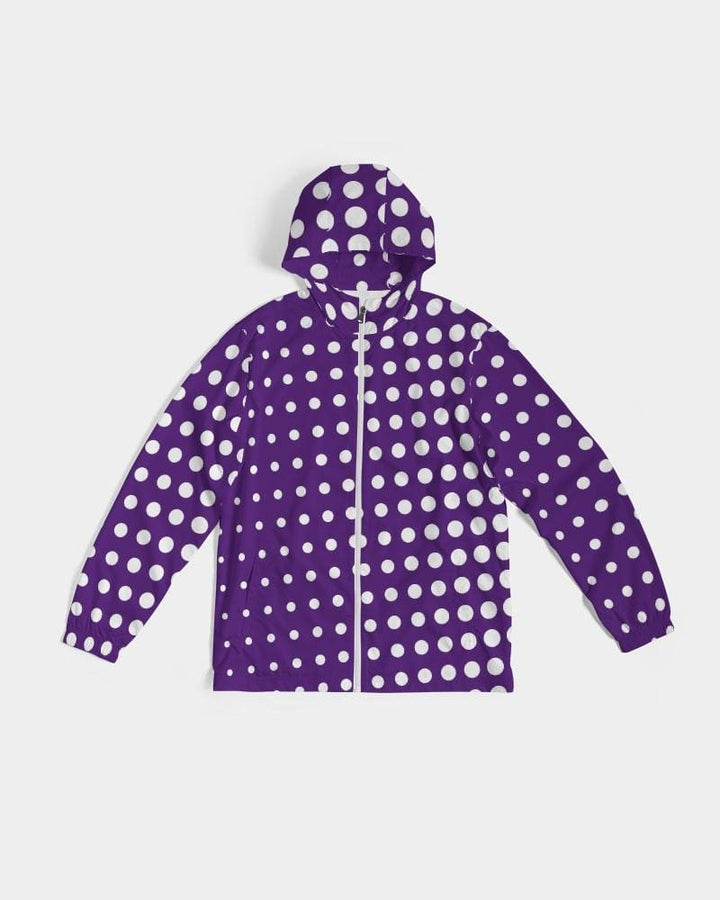 Mens Hooded Windbreaker - Purple Polka Dot Water Resistant Jacket - Jl2i0x