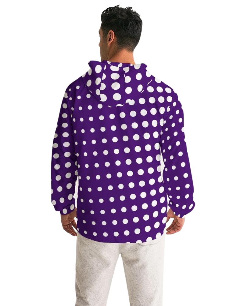 Mens Hooded Windbreaker - Purple Polka Dot Water Resistant Jacket - Jl2i0x