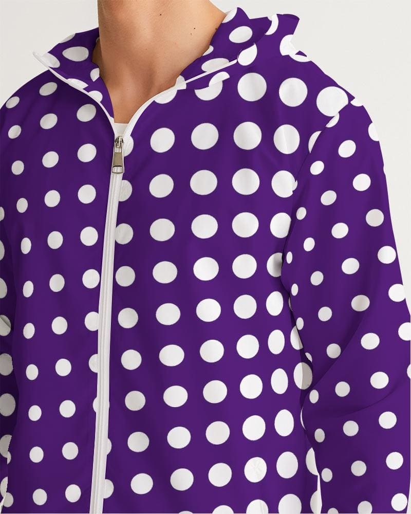 Mens Hooded Windbreaker - Purple Polka Dot Water Resistant Jacket - Jl2i0x