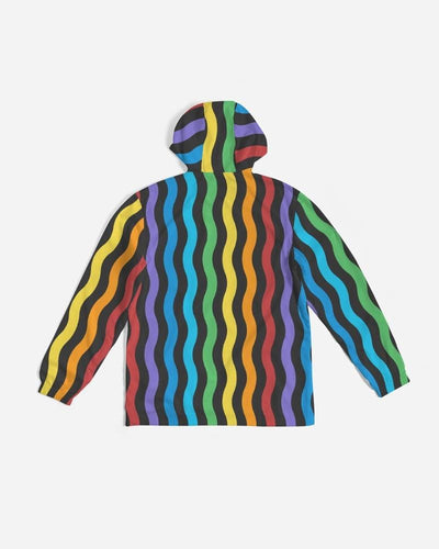 Mens Hooded Windbreaker - Rainbow Striped Water Resistant Jacket - J7mu0x