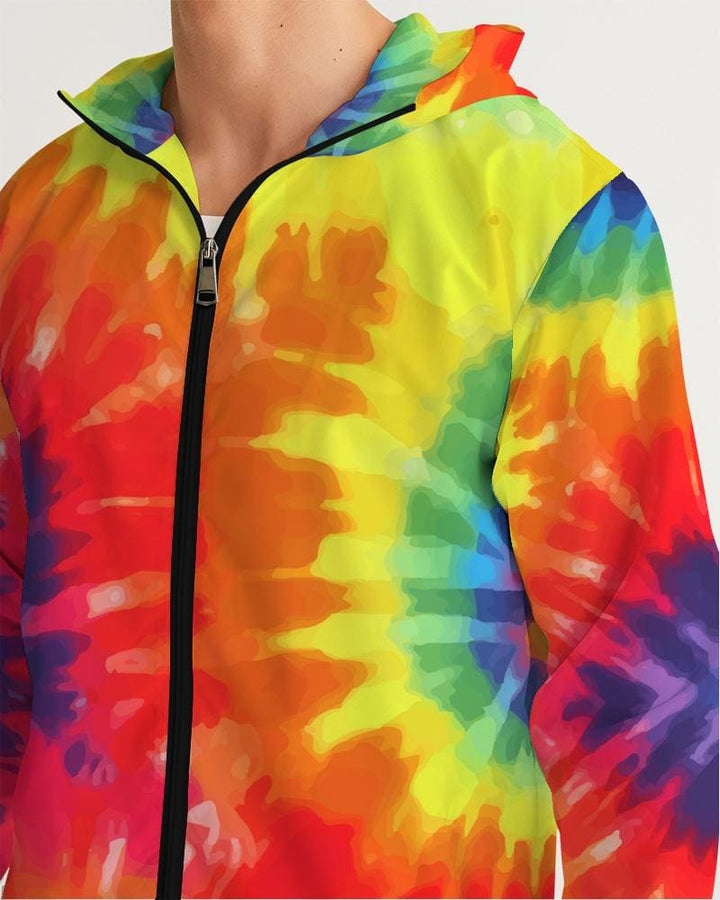 Mens Hooded Windbreaker - Rainbow Tie-dye Water Resistant Jacket - Jl330x