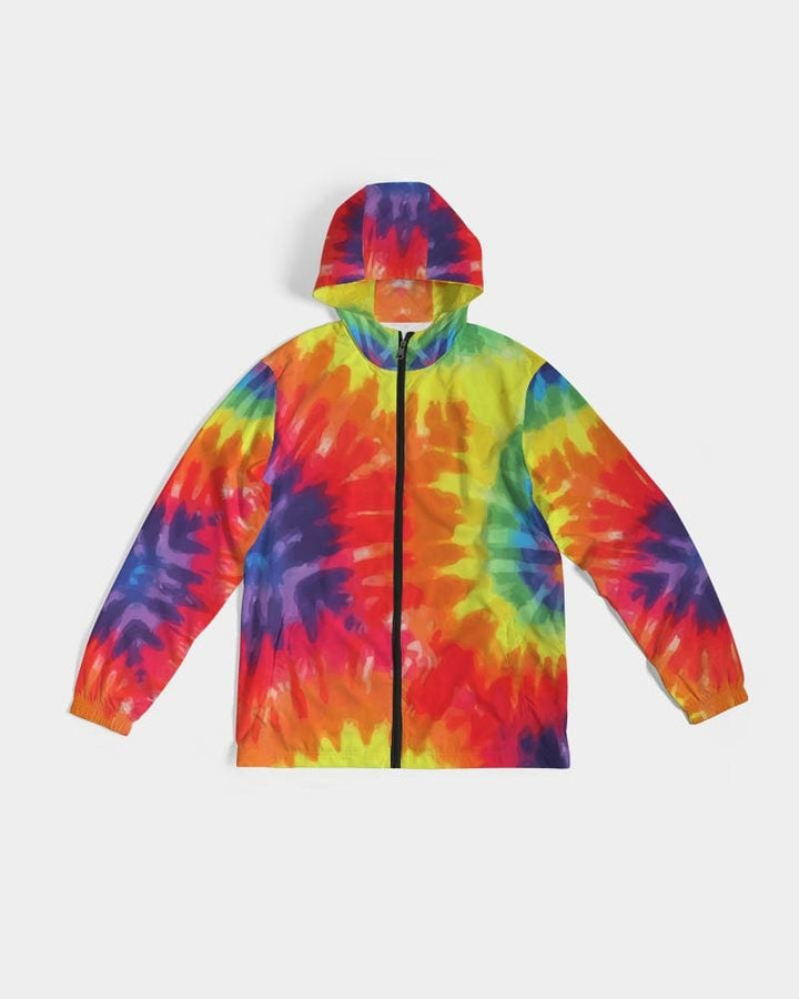 Mens Hooded Windbreaker - Rainbow Tie-dye Water Resistant Jacket - Jl330x