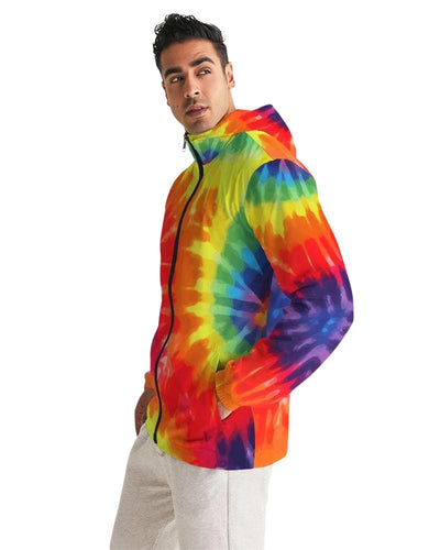 Mens Hooded Windbreaker - Rainbow Tie-dye Water Resistant Jacket - Jl330x - Mens