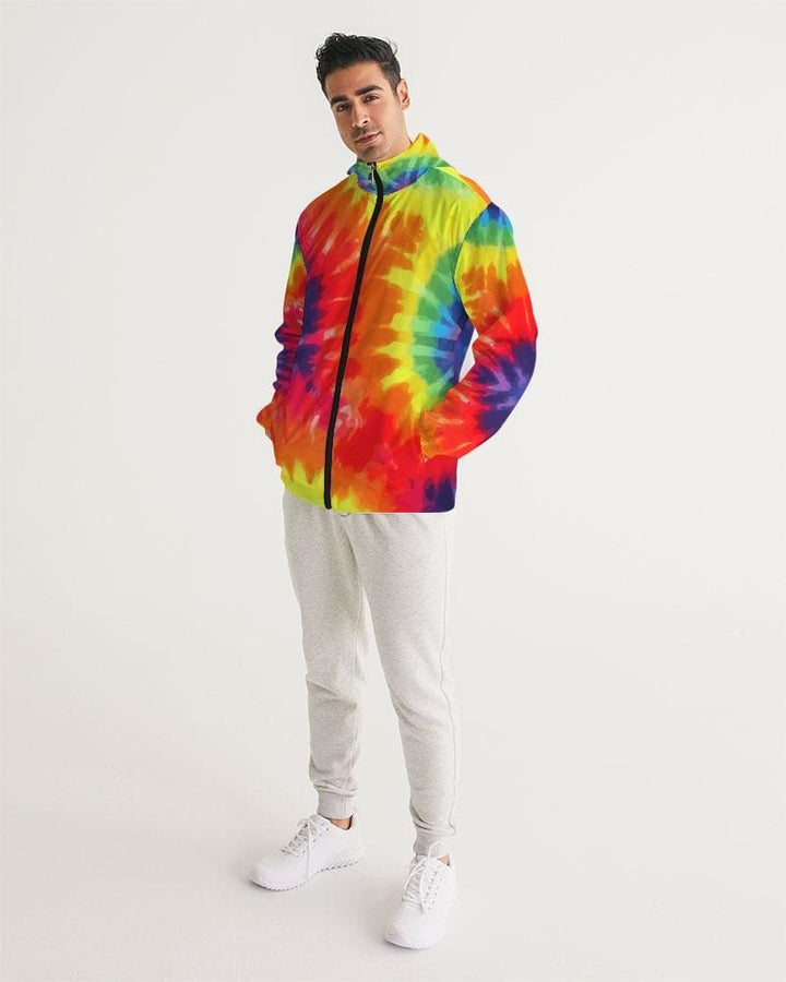 Mens Hooded Windbreaker - Rainbow Tie-dye Water Resistant Jacket - Jl330x