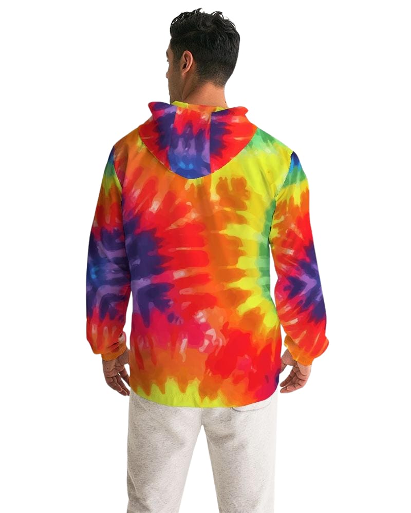 Mens Hooded Windbreaker - Rainbow Tie-dye Water Resistant Jacket - Jl330x