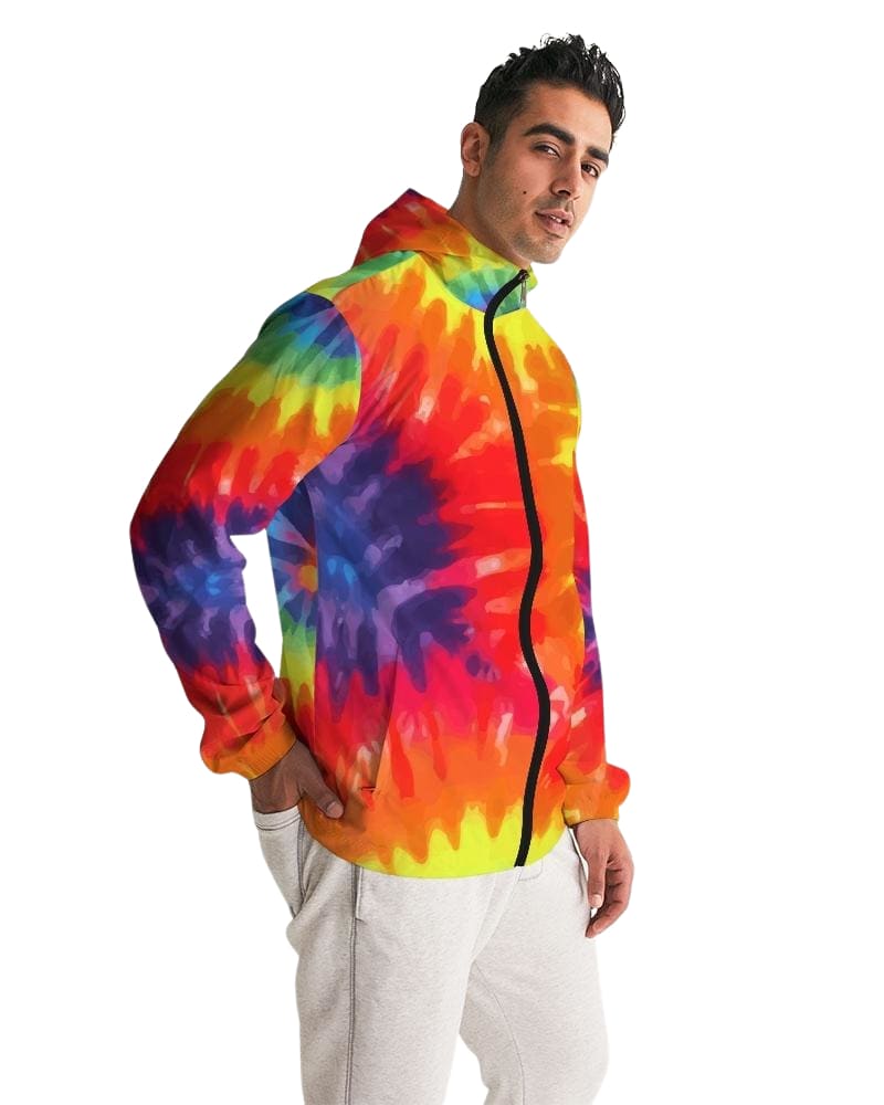 Mens Hooded Windbreaker - Rainbow Tie-dye Water Resistant Jacket - Jl330x