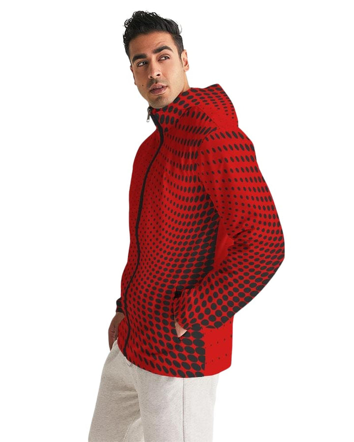 Mens Hooded Windbreaker Red Polka Dot Water Resistant Jacket - Jjww0x - Mens