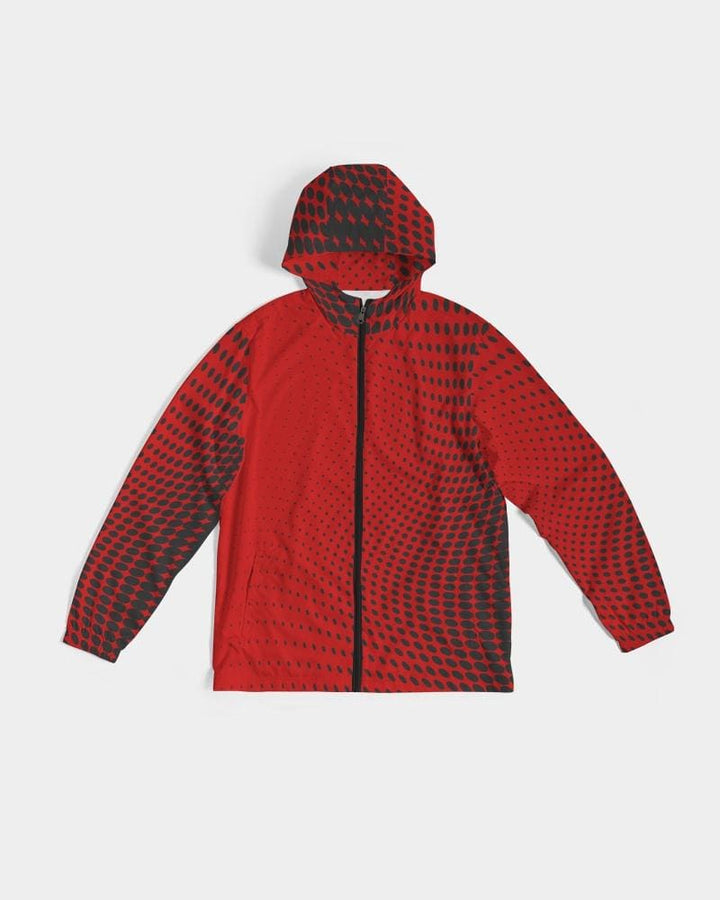 Mens Hooded Windbreaker Red Polka Dot Water Resistant Jacket - Jjww0x - Mens