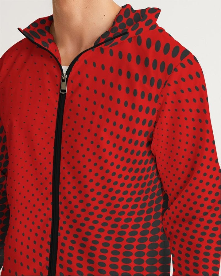 Mens Hooded Windbreaker Red Polka Dot Water Resistant Jacket - Jjww0x - Mens