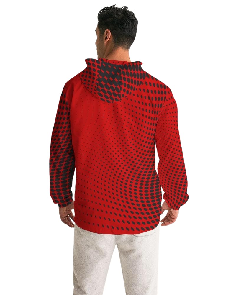 Mens Hooded Windbreaker Red Polka Dot Water Resistant Jacket - Jjww0x - Mens