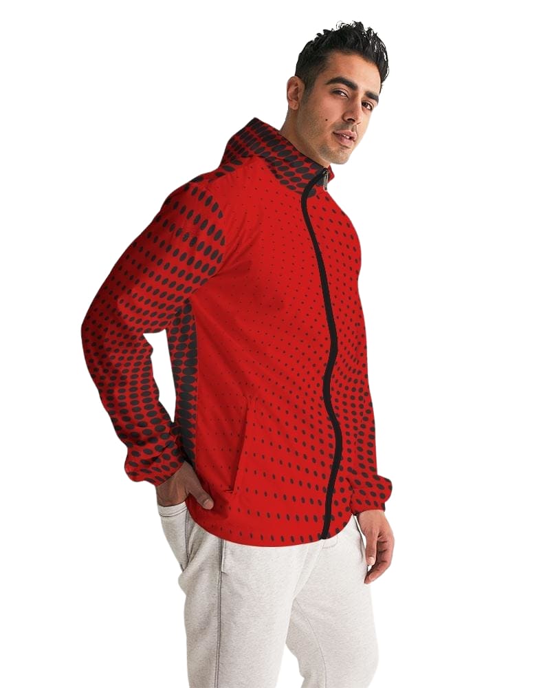 Mens Hooded Windbreaker Red Polka Dot Water Resistant Jacket - Jjww0x - Mens