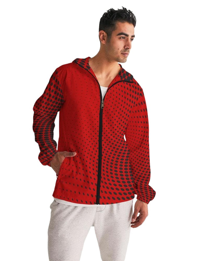 Mens Hooded Windbreaker Red Polka Dot Water Resistant Jacket - Jjww0x - Mens