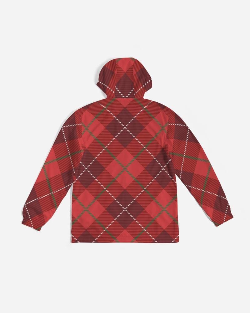 Mens Hooded Windbreaker - Red Tartan Plaid Water Resistant Jacket - Mens