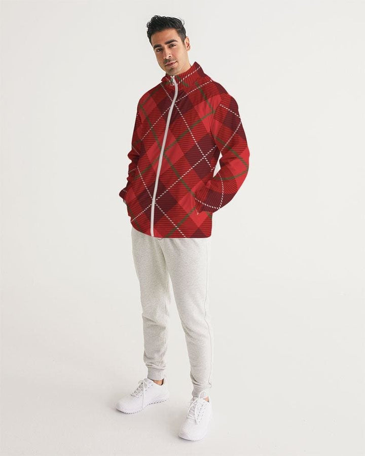 Mens Hooded Windbreaker - Red Tartan Plaid Water Resistant Jacket - Mens