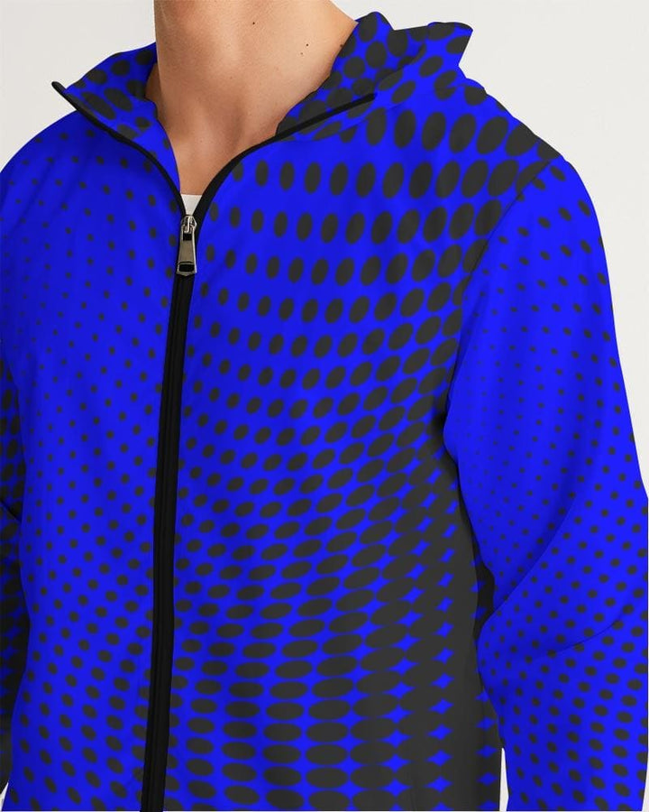 Mens Hooded Windbreaker - Royal Blue Polka Dot Water Resistant Jacket - Mens