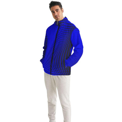 Mens Hooded Windbreaker - Royal Blue Polka Dot Water Resistant Jacket - Mens