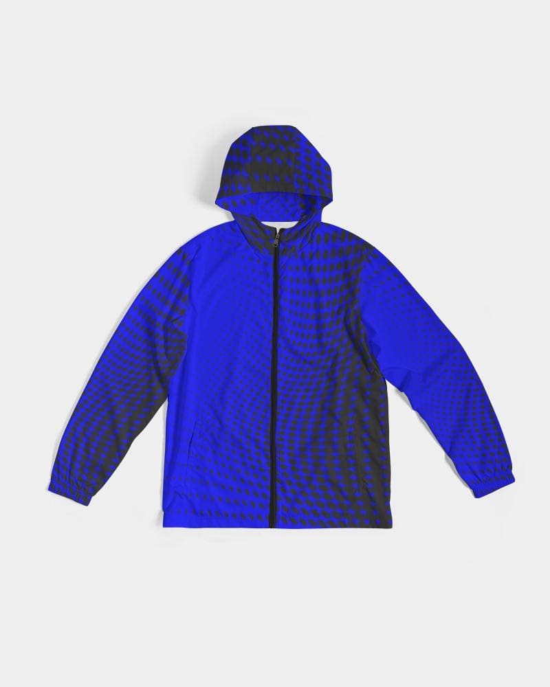 Mens Hooded Windbreaker - Royal Blue Polka Dot Water Resistant Jacket - Mens
