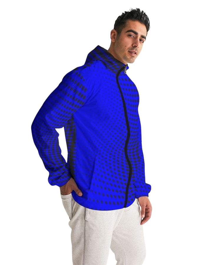 Mens Hooded Windbreaker - Royal Blue Polka Dot Water Resistant Jacket - Mens