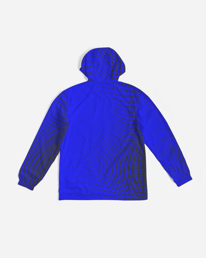 Mens Hooded Windbreaker - Royal Blue Polka Dot Water Resistant Jacket - Mens