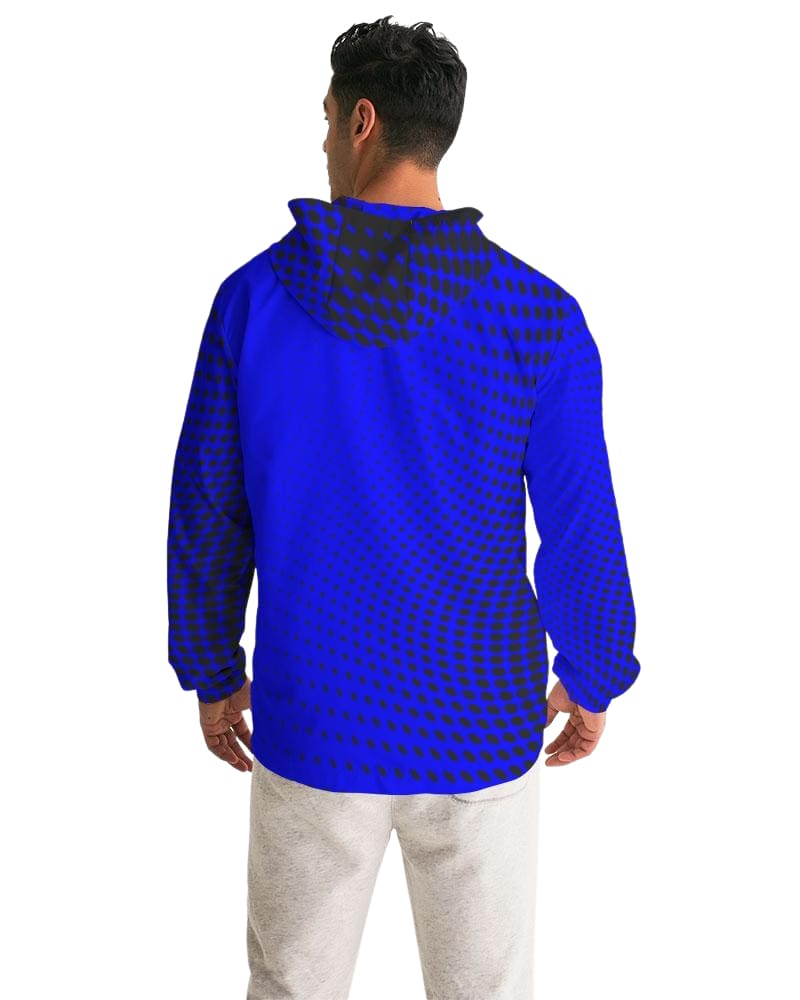 Mens Hooded Windbreaker - Royal Blue Polka Dot Water Resistant Jacket - Mens