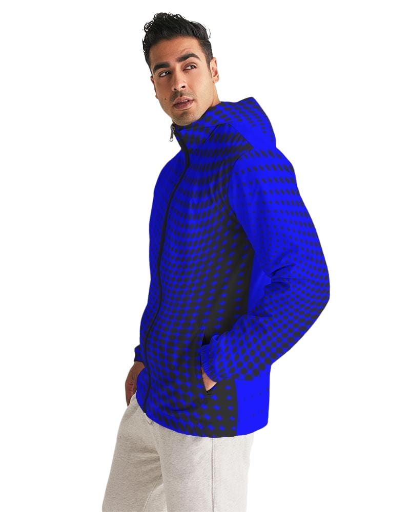 Mens Hooded Windbreaker - Royal Blue Polka Dot Water Resistant Jacket - Jl2e0x -