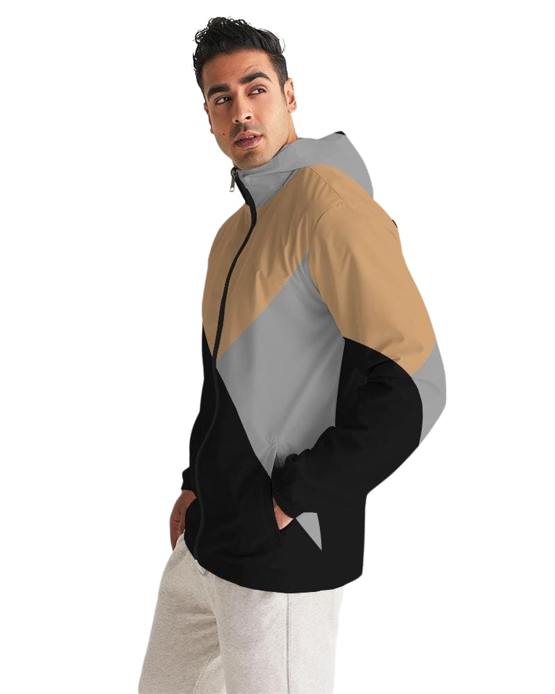 Mens Hooded Windbreaker - Tricolor Water Resistant Jacket