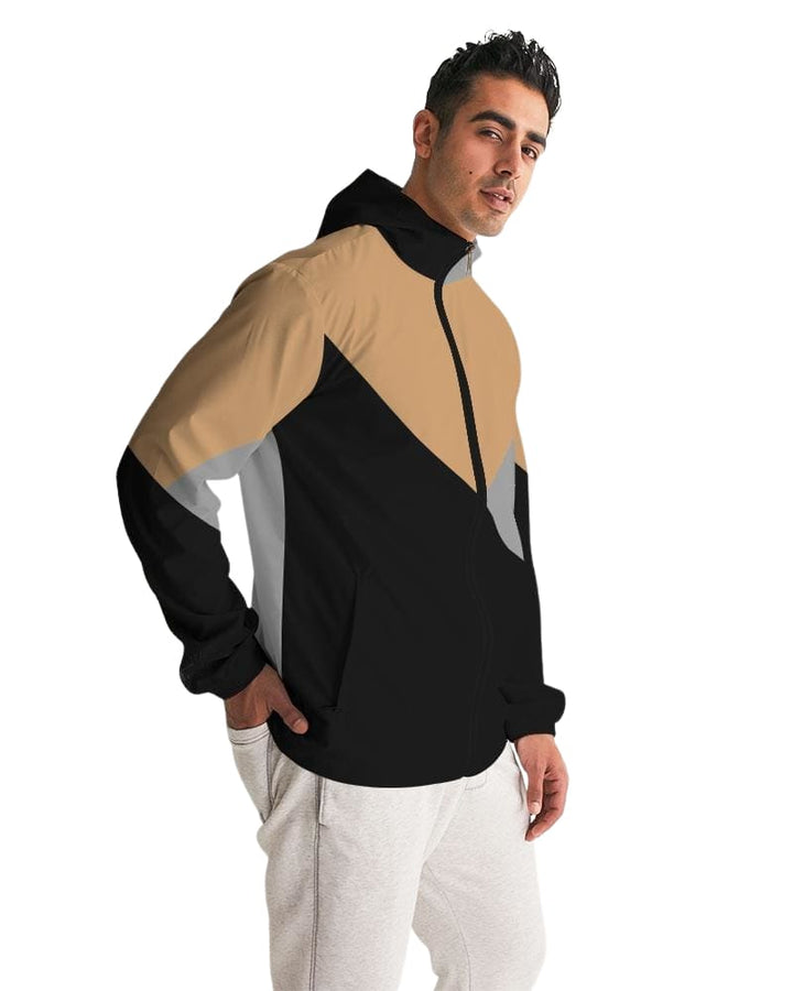 Mens Hooded Windbreaker - Tricolor Water Resistant Jacket