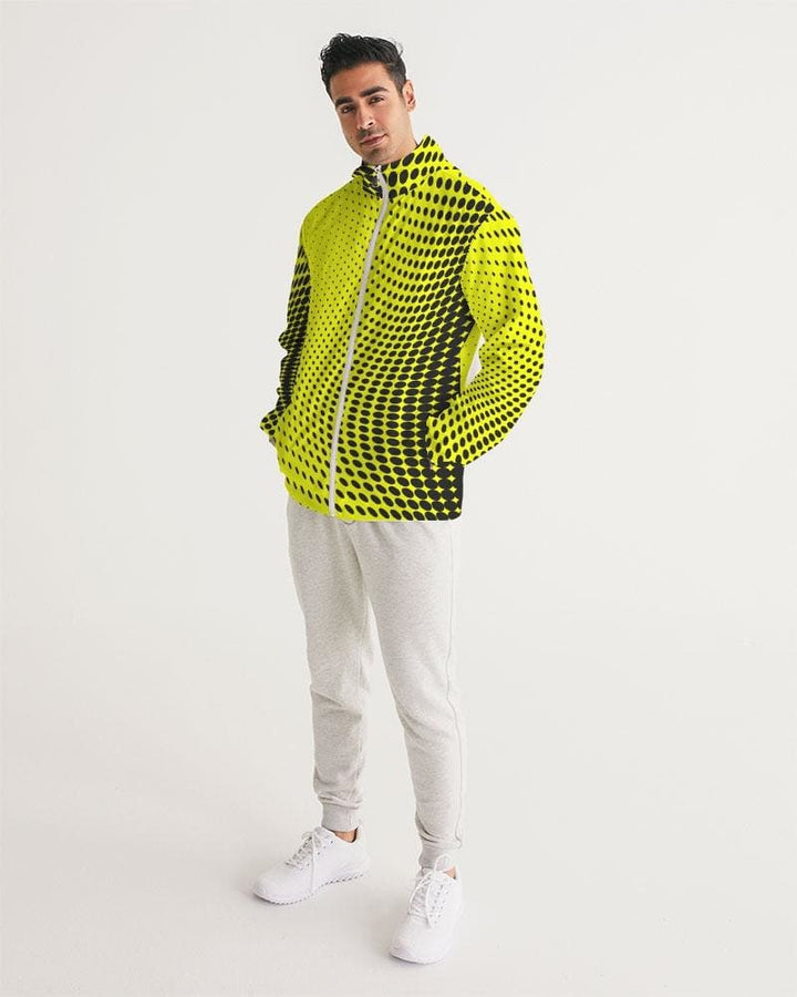 Mens Lightweight Windbreaker Jacket with Hood and Zipper Closure Yellow Dotted